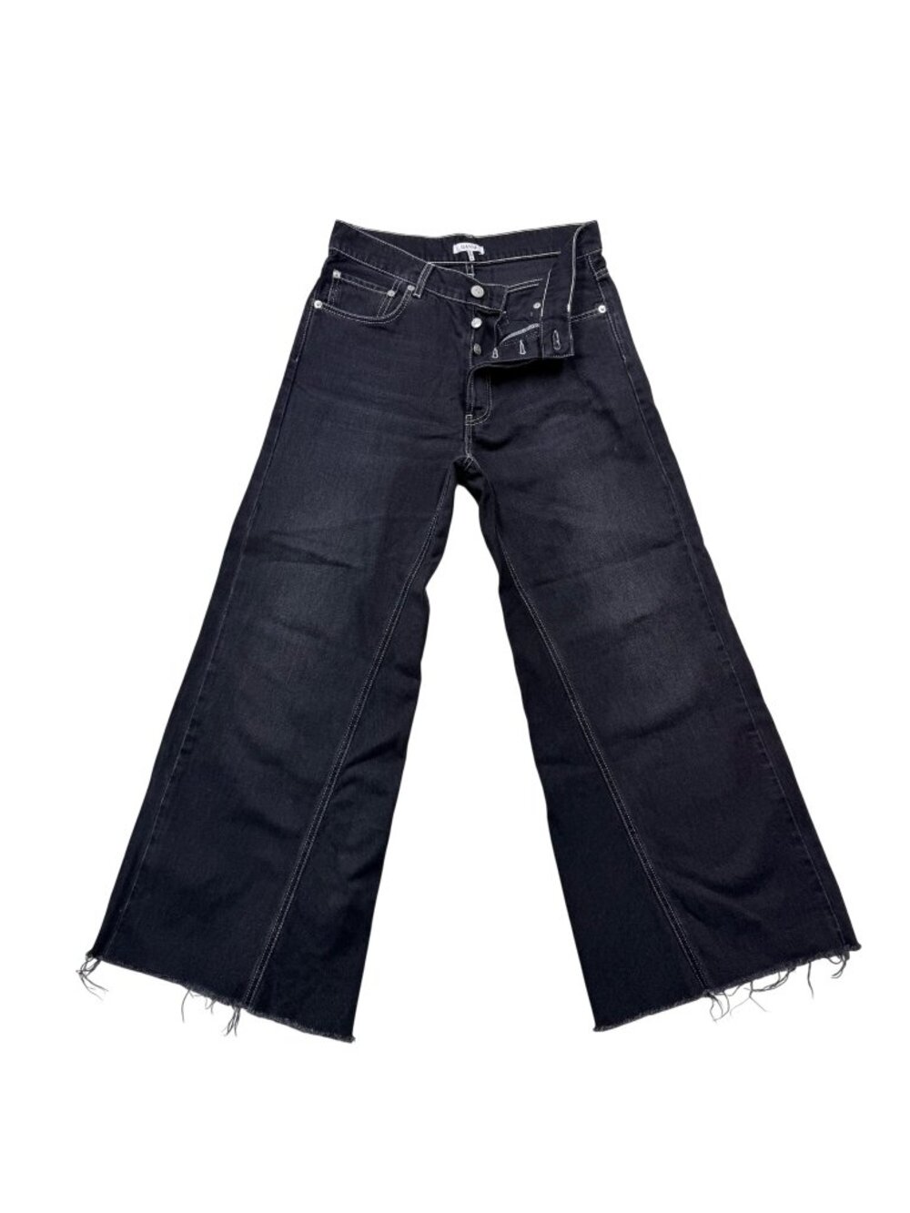 Ganni Mid Rise Wide Leg Jeans Top Stitched Y2K Hippie Festival Black Size 27